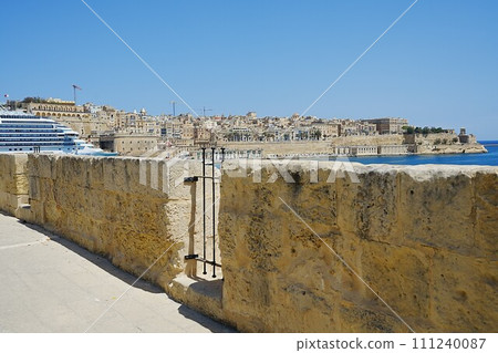 Valletta and liner seen from Senglea city in Malta Valletta and liner seen from Senglea city in Malta 111240087