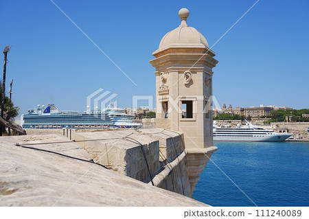 Ancient guard tower at Gardjola garden in Senglea city in Malta Ancient guard tower at Gardjola garden in Senglea city in Malta 111240089