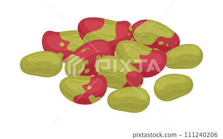 Peeled pistachios. Raw pistachio nuts, vegetarian diet organic tasty nut snack flat vector illustration. Delicious pistachio nuts on white 111240206