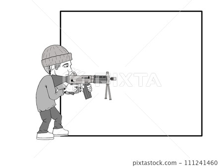 士兵軍事戰爭插畫戰鬥槍武裝黑白手繪 111241460