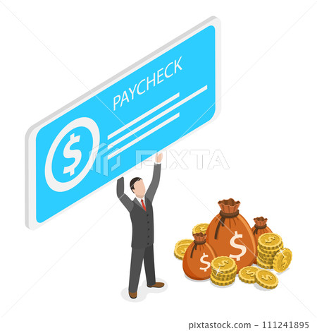 3D Isometric Flat Vector Illustration of Paycheck. Item 2 3D Isometric Flat Vector Illustration of Paycheck. Item 2 111241895