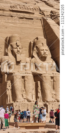 Statues of the Great Temple of Amun at sunset, Karnak Temple most famous view, Luxor, Egypt 111242105