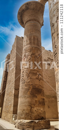 Statues of the Great Temple of Amun at sunset, Karnak Temple most famous view, Luxor, Egypt 111242118