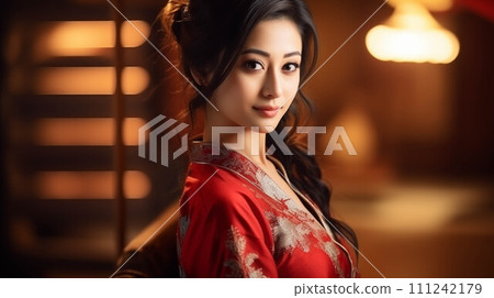 Beautiful Chinese woman wearing a cheongsam. Beautiful Chinese woman wearing a cheongsam. 111242179