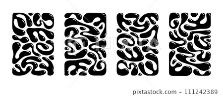 Liquid abstract organic blob shapes background set. Wavy elements bubbles and drops in trendy y2k style in black and white colors. Vector isolated illustrations. Poster card template design. Liquid abstract organic blob shapes background set. Wavy elements bubbles and drops in trendy y2k style in black and white colors. Vector isolated illustrations. Poster card template design. 111242389