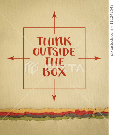 think outside the box - inspirational concept - handwriting on art paper, business, education and personal development 111242542