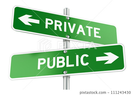 Private or Public. Opposite traffic sign, 3D rendering 111243430