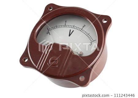 vintage ancient voltmeter isolated on white 111243446