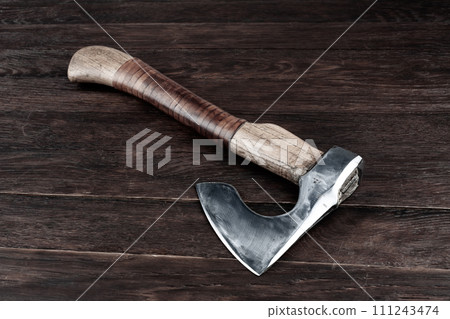 battle axe with wooden handle on white battle axe with wooden handle on white 111243474