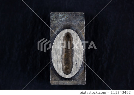 Antique vintage movable type alphabet number 0. 111243492