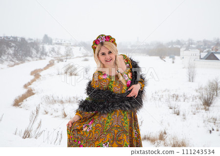 beautiful Russian girl in a winter national dress beautiful Russian girl in a winter national dress 111243534