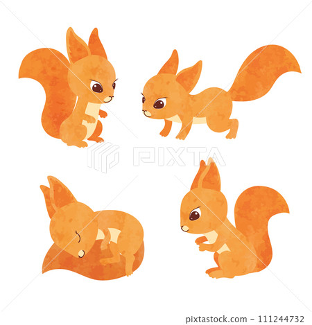 Set of cute little squirrels. Vector watercolor illustration 111244732