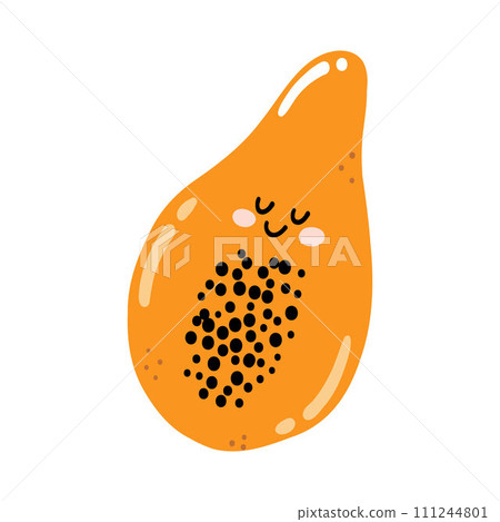 Cute hand drawn papaya smiling. Kawaii funny fruit character for kids Cute hand drawn papaya smiling. Kawaii funny fruit character for kids 111244801
