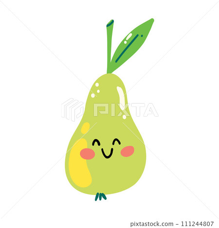 Cute hand drawn pear smiling. Kawaii funny fruit character for kids Cute hand drawn pear smiling. Kawaii funny fruit character for kids 111244807