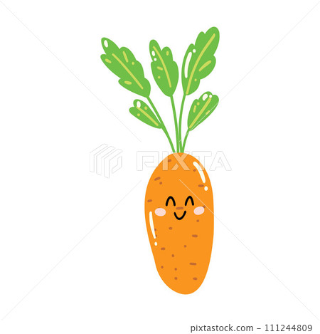 Cute hand drawn carrot smiling. Kawaii funny vegetable character for kids 111244809