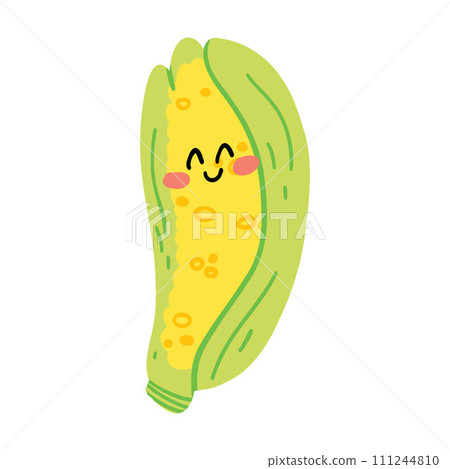 Cute hand drawn corn smiling. Kawaii funny vegetable character for kids. 111244810