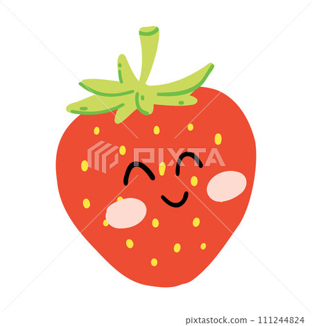 Cute hand drawn strawberry smiling. Kawaii funny fruit character for kids. 111244824
