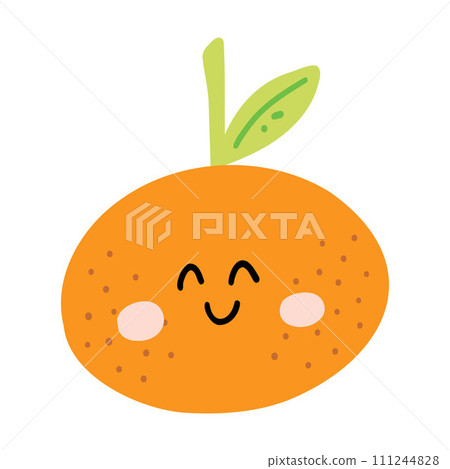Cute hand drawn orange smiling. Kawaii funny fruit character for kids. 111244828