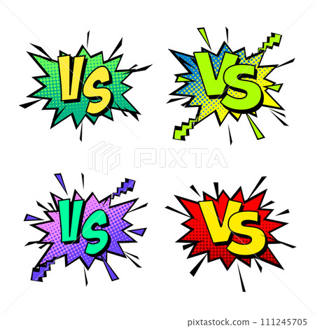 Cartoon comic background. Vs, fight versus. Comics book colorful competition poster with halftone elements. Retro Pop Art style. Vector illustration 111245705