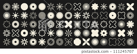 Brutalist geometric shapes, symbols. Simple primitive elements and forms. Bauhaus retro design, trendy contemporary minimalist style. Vector illustration 111245707