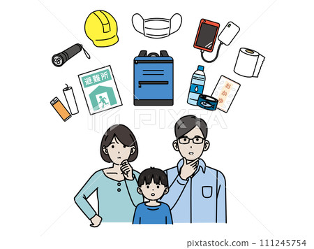 一家人檢查防災物資插畫 一家人檢查防災物資插畫 111245754