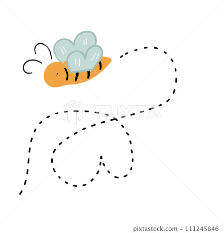 Flat design bee flying around dots path 111245846