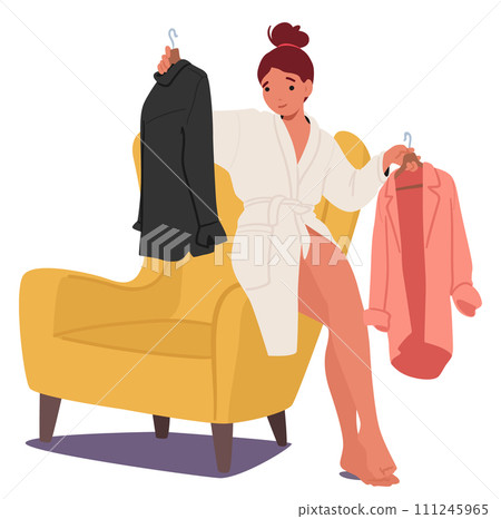 Woman Character Carefully Selects Her Attire In The Comfort Of Her Home, Reflecting Personal Style And Mood 111245965