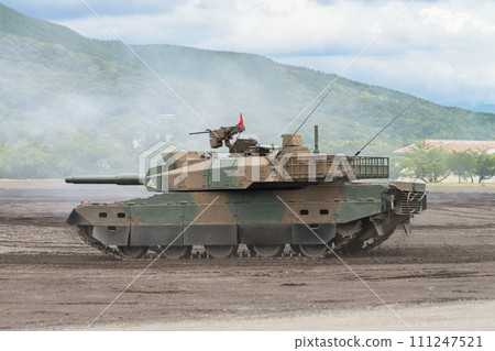 Japan Ground Self-Defense Force Type 10 tank running through smoke Japan Ground Self-Defense Force Type 10 tank running through smoke 111247521