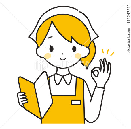 橙色 | 穿著帶有初學者標記的三角吊帶的女店員 | 圍裙 橙色 | 穿著帶有初學者標記的三角吊帶的女店員 | 圍裙 111247811