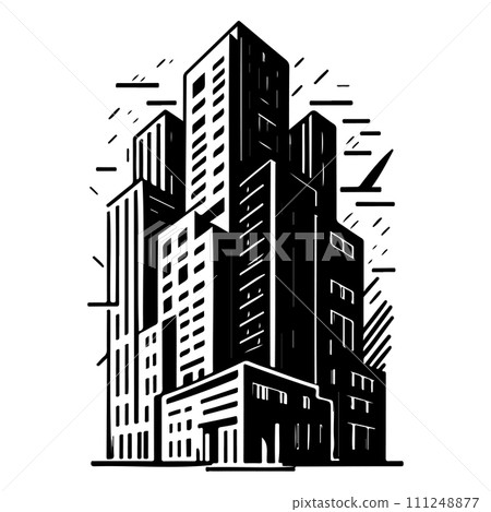 building apartment city illustration sketch hand draw black 111248877