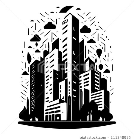 building apartment city illustration sketch hand draw black 111248955