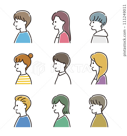 Upper body vector illustration set of men and women profile Upper body vector illustration set of men and women profile 111249011