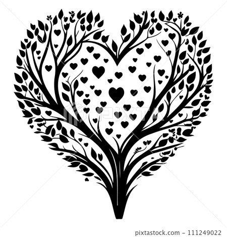valentine tree love floral illustration sketch hand draw black 111249022