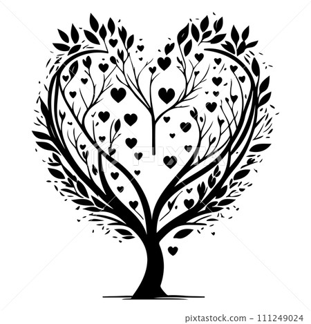 valentine tree love floral illustration sketch hand draw black 111249024