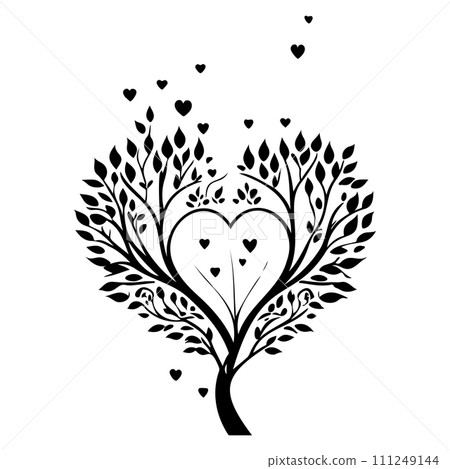 valentine tree love floral illustration sketch hand draw black 111249144