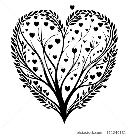 valentine tree love floral illustration sketch hand draw black 111249181