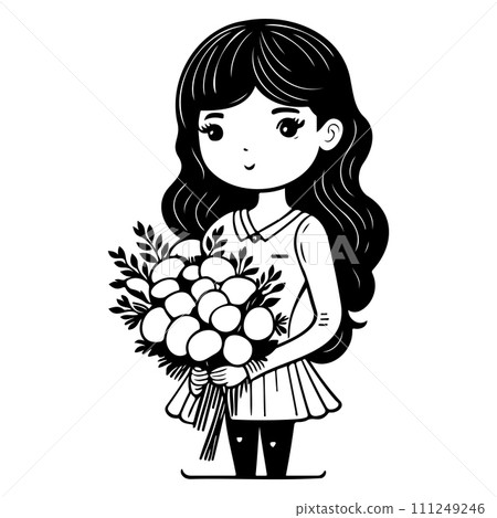 girl holding a bouquet of flowers valentine illustration sketch hand draw black girl holding a bouquet of flowers valentine illustration sketch hand draw black 111249246