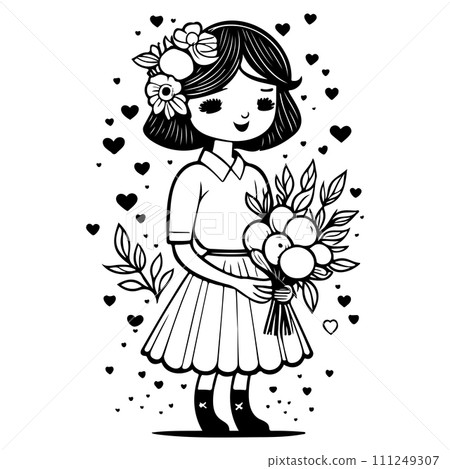girl holding a bouquet of flowers valentine illustration sketch hand draw black girl holding a bouquet of flowers valentine illustration sketch hand draw black 111249307