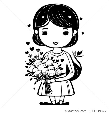 girl holding a bouquet of flowers valentine illustration sketch hand draw black girl holding a bouquet of flowers valentine illustration sketch hand draw black 111249327