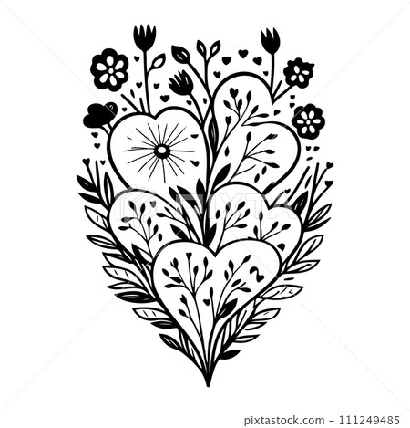 valentine bouquet flower leaves floral... - Stock Illustration ...