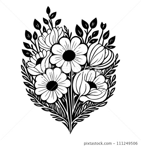 valentine bouquet flower leaves floral... - Stock Illustration ...