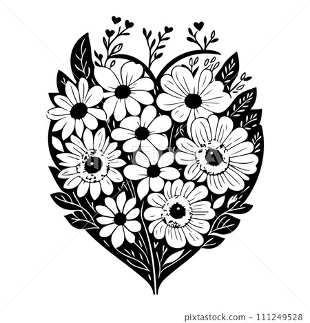 valentine bouquet flower leaves floral illustration sketch hand draw black valentine bouquet flower leaves floral illustration sketch hand draw black 111249528