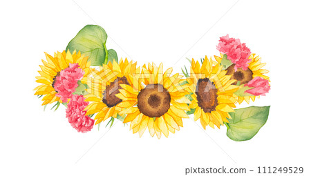 向日葵與紅色康乃馨框架畫水彩 111249529