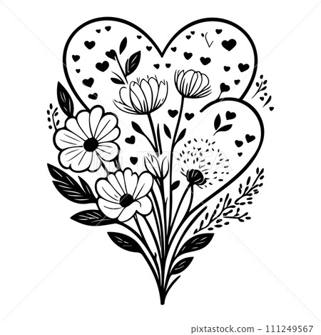 valentine bouquet flower leaves floral... - Stock Illustration ...