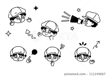 Face and hands pose expression set black and white Face and hands pose expression set black and white 111249887