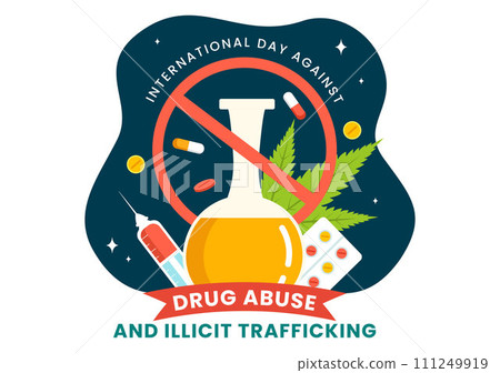 International Day Against Drug Abuse and Illicit Trafficking Vector Illustration with Anti Narcotics to Avoid Drugs and Medicines in Flat Background 111249919