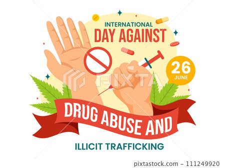 International Day Against Drug Abuse and Illicit Trafficking Vector Illustration with Anti Narcotics to Avoid Drugs and Medicines in Flat Background 111249920