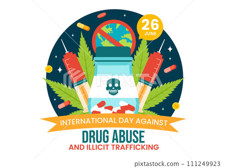 International Day Against Drug Abuse and Illicit Trafficking Vector Illustration with Anti Narcotics to Avoid Drugs and Medicines in Flat Background 111249923