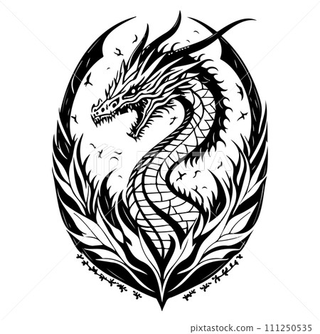 Dragon illustration hand draw black colour logo symbol perfect. 111250535