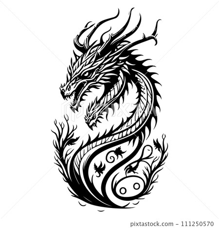 Dragon illustration hand draw black colour logo symbol perfect. Dragon illustration hand draw black colour logo symbol perfect. 111250570